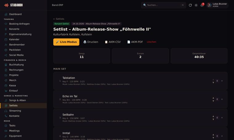 Vorschau Setlist